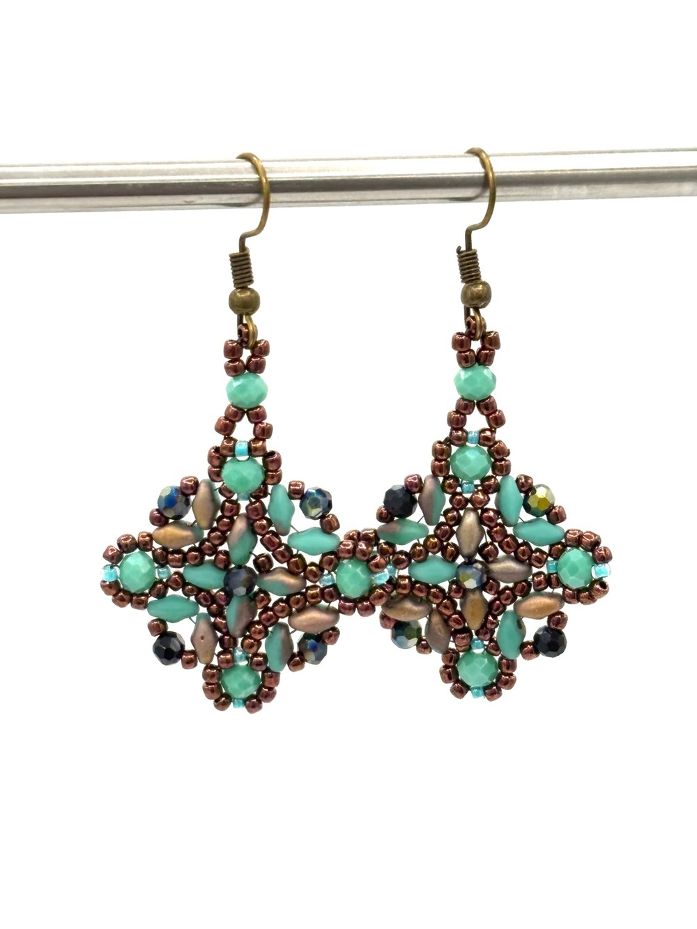 Hand Crafted Bohemian Turquoise Statement Drop Earrings - Women Jewelry - Picture 4 of 9